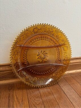 Vintage 1970's Amber Glass Relish Dish Serving Tray